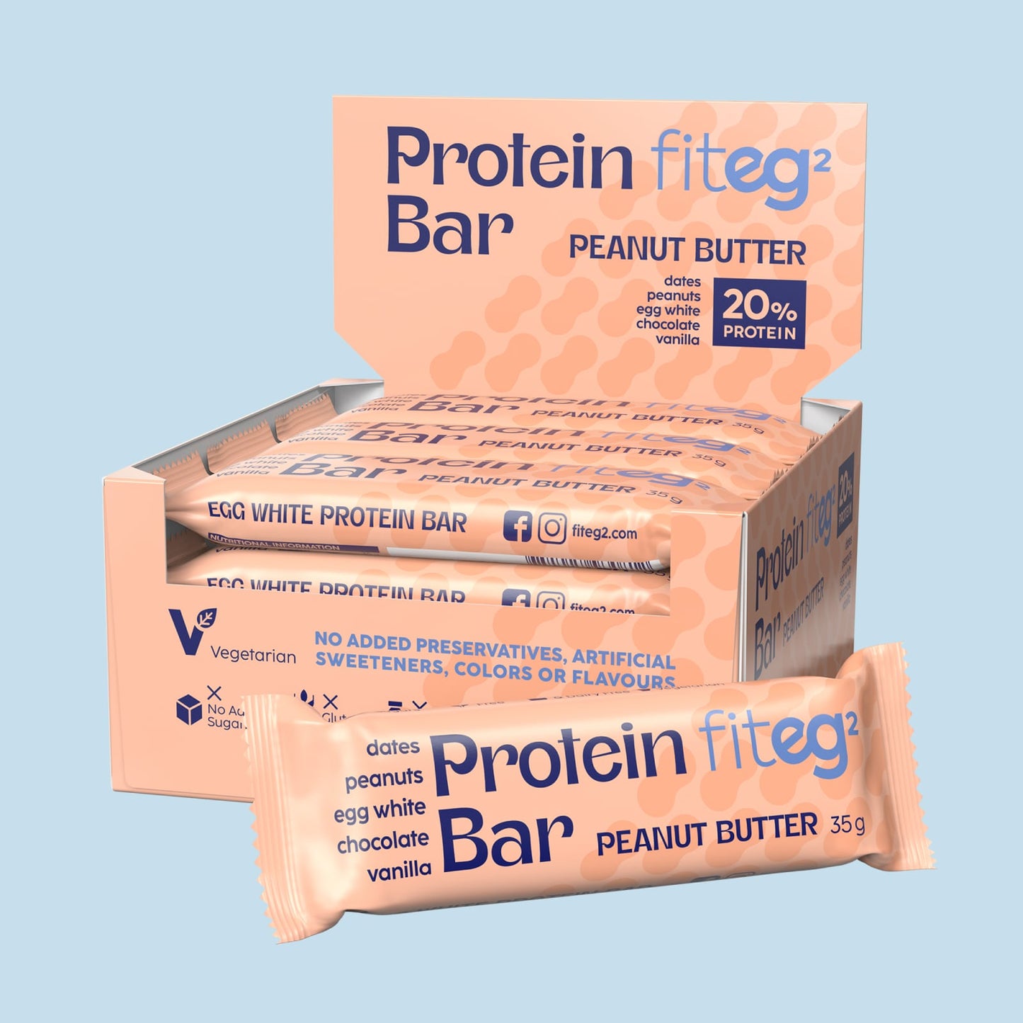 Fiteg2 Egg White Protein Bar - Peanut Butter, 12 bars