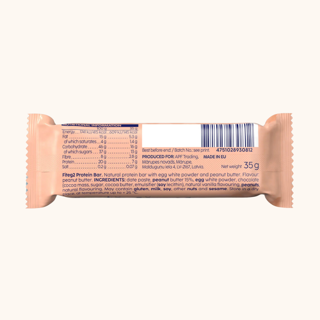Fiteg2 Egg White Protein Bar - Peanut Butter, 12 bars