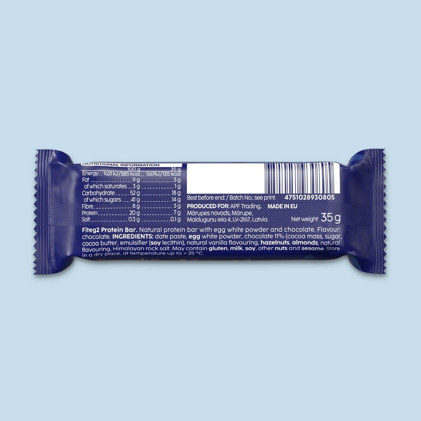 Fiteg2 Egg White Protein Bar Chocolate | Fiteg2 Olu baltuma proteīna batoniņi, šokolādes