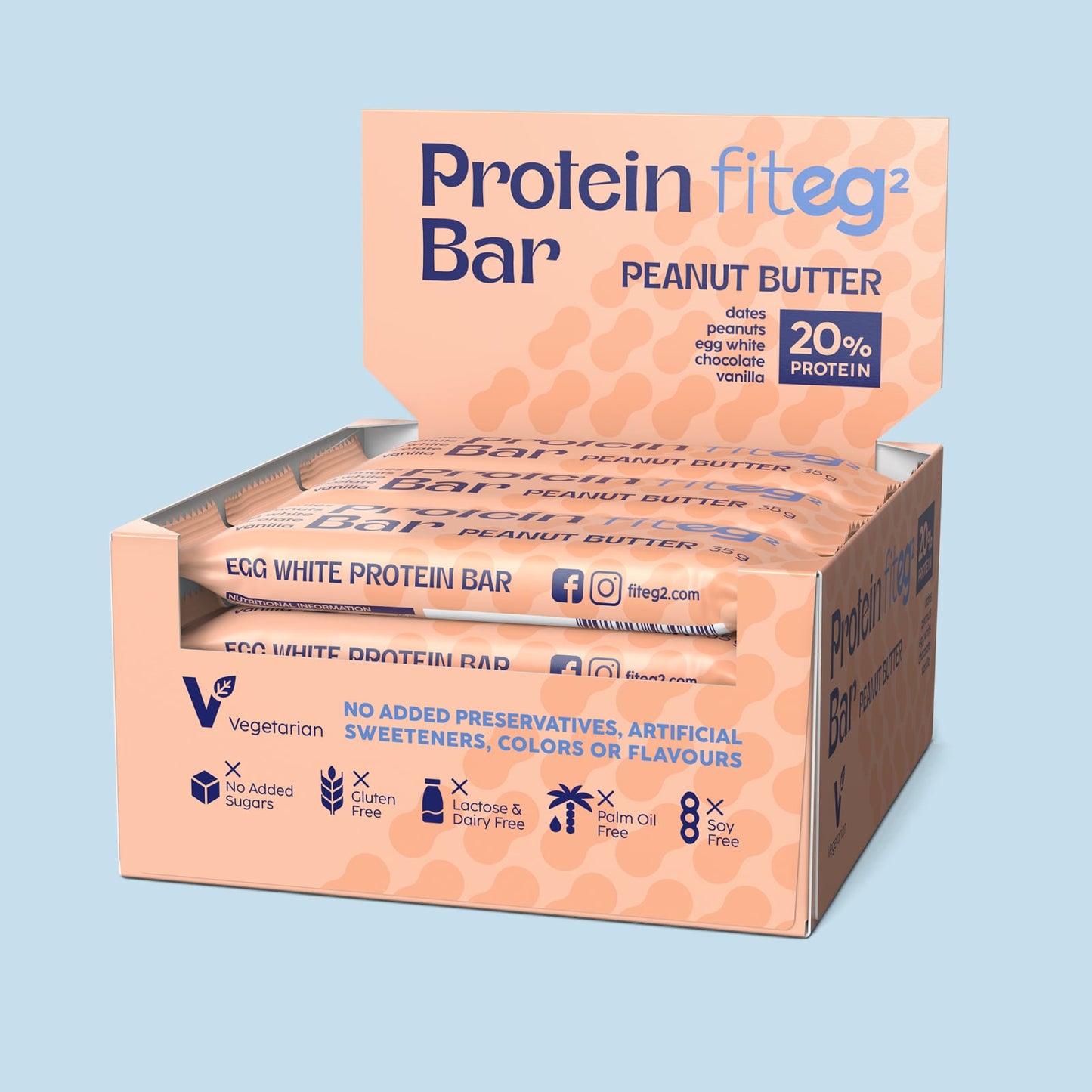 Fiteg2 Egg White Protein Bar Peanut Butter | Fiteg2 Olu baltuma proteīna batoniņi, zemesriekstu sviesta