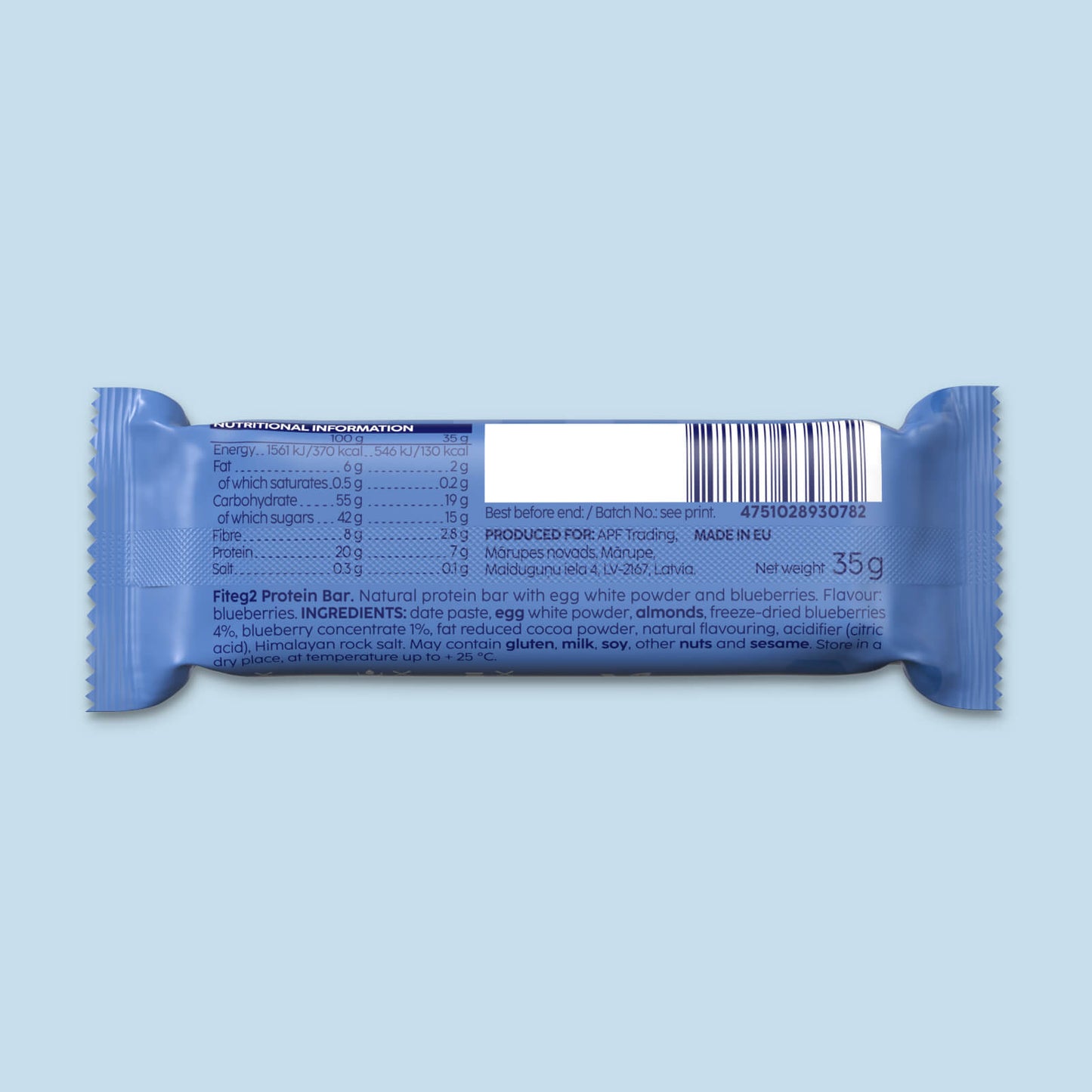 Fiteg2 Egg White Protein Bar Blueberry | Fiteg2 Olu baltuma proteīna batoniņi, melleņu