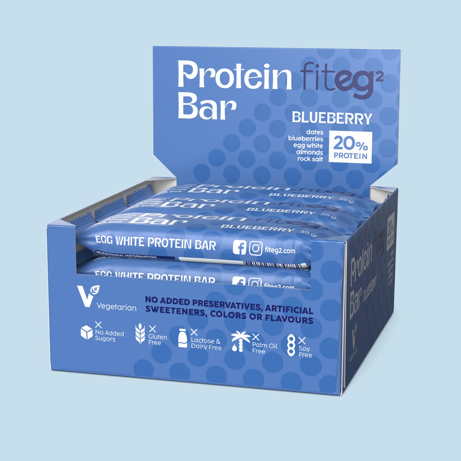 Fiteg2 Egg White Protein Bar Blueberry | Fiteg2 Olu baltuma proteīna batoniņi, melleņu