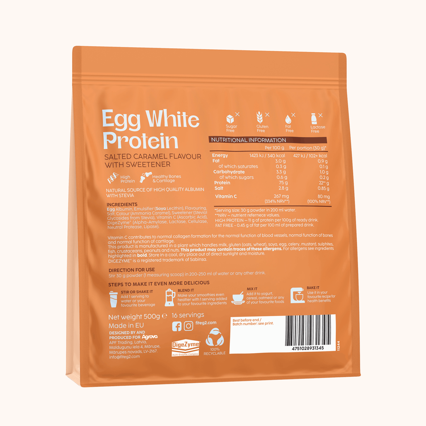 Fiteg2 Egg White Protein Powder - Salted Caramel